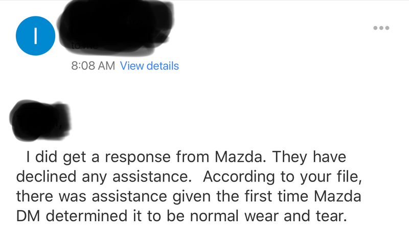 Illustration for article titled Final verdict from Mazda on my seat problem.